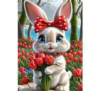 Qijinn 5D Diamond Art Painting Kit,Tulip Rabbit diamond art Kits for Adults,DIY Round Full Drill Diamond Painting Rhinestone Canvas Embroidery Craft for Home Wall Decor Gifts 70x90 cm