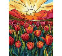 Qijinn 5D Diamond Art Painting Kit,Tulip Sunset diamond art Kits for Adults,DIY Round Full Drill Diamond Painting Rhinestone Canvas Embroidery Craft for Home Wall Decor Gifts 100x130 cm