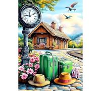 Qijinn 5D Encrucijada del pueblo Diamond Painting Kit,diamond painting Manualidades Adultos,DIY Square Diamond Art Cristal Bordado Punto de Cruz Cuadro Diamante para Pared del Hogar 60x80 cm