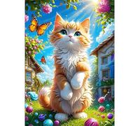 Qijinn 5D Jardín de gatos Diamond Painting Kit,diamond painting Manualidades Adultos,DIY Round Diamond Art Cristal Bordado Punto de Cruz Cuadro Diamante para Pared del Hogar 80x100 cm