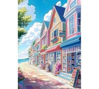 Qijinn 5D Librería Seaside Diamond Painting Kit,diamond painting Manualidades Adultos,DIY Square Diamond Art Cristal Bordado Punto de Cruz Cuadro Diamante para Pared del Hogar 30x40 cm