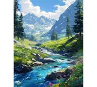 Qijinn 5D Montañas de los ríos Diamond Painting Kit Completo,Diamond Art Kit para Adultos,DIY Round Rhinestones Bordado Punto Pintura de Cruz Diamantes Manualidades para Decoración Hogar 70x90 cm