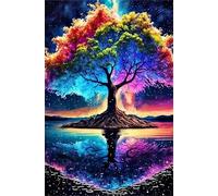 Qijinn 5D Reflexión de árboles coloridos Diamond Painting Kit,diamond painting Manualidades Adultos,DIY Round Diamond Art Cristal Bordado Punto de Cruz Cuadro Diamante para Pared del Hogar 70x90 cm