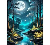 Qijinn 5D Vista nocturna de la jungla Diamond Painting Kit,diamond painting Manualidades Adultos,DIY Round Diamond Art Cristal Bordado Punto de Cruz Cuadro Diamante para Pared del Hogar 90x110 cm