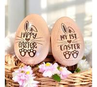 Qijundian Coctelera de huevos de madera personalizada, huevo de bebé grabado, huevos de Pascua para niños, huevos de madera personalizados, relleno de cesta de Pascua, Mi primera Pascua, huevos