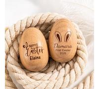 Qijundian Coctelera de huevos de madera personalizada, huevos de Pascua de madera grabados, cesta de Pascua para niños, regalo de primera Pascua, madera de huevo sensorial, instrumento musical para