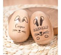Qijundian Coctelera de huevos de Pascua de madera personalizada, huevos grabados para niños, regalo de primera Pascua, huevos de madera personalizados, recuerdo decorativo (4 x 6 cm)