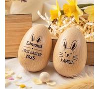Qijundian Huevos de Pascua musicales personalizados de madera, huevos de bebé grabados, huevos de madera personalizados, Mi primera Pascua, huevos sensoriales de madera (4 x 6 cm)