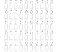 Qikaara 50 etiquetas blancas para llaves con etiquetas, llaveros de plástico, etiquetas de identificación de nombre, etiquetas de equipaje para mascotas y oficina