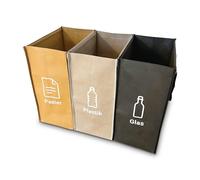qikfresh - Sistema de separación de residuos 3 piezas - Contenedores para reciclaje de vidrio, papel, plástico y envases - Sistema compacto para cocina y hogar (símbolos + texto)