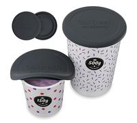 Qikfresh tapas de silicona reutilizables 2 unidades - Tapas para yogures de 150 a 500 g - Herméticas flexibles y a prueba de fugas - Tapas conservadoras de silicona (Negro)