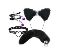 QiKKago 4 Piezas Hecho A Mano Negro Fox Costume Set Set Cute C0splay Set Couples Gift-Q