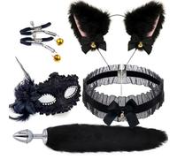 QiKKago CláSico Conjunto De 4 Piezas De Yoga De Encaje Negro, VersáTil, con Venda Negra para Los Ojos - D13