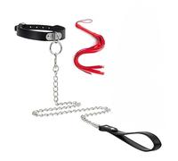 QiKKago Collar De Anillo De Hierro + LáTigo De Entrenamiento Rojo, Accesorios De Fitness, Adecuado para EquitacióN Y Juego De Roles, Regalo De Pareja - H12