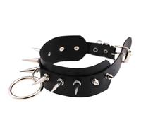 QiKKago Collar De Cuero Negro con Anillo De Clavos De Estilo GóTico, Regalo De Pareja con Personalidad - K10