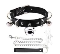 Qikkago Collar Multi-Campanas De Cuero Negro -Z