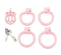 QiKKago Jaula De PláStico Protector Especial Rosa, con Un DiseñO Hueco En El Medio Y Cuatro TamañOs Diferentes De Anillos De Cobre, Una Llave Y Un DiseñO De Cerradura Oculta En El Lado - K + 3.2