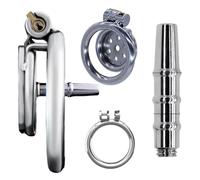 QiKKago Jaula Masculina Plana para Hombres, Metal De Jaula Masculina con Anillo Y Varilla De 45 Mm, Jaula Plana De Acero Inoxidable para Entrenamiento De Hombres-K + 2