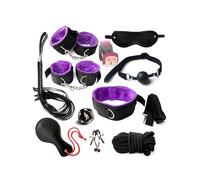QiKKago Juego De 10 Piezas De Asistencia Deportiva De Nylon Yoga Forrado con Terciopelo Morado, Raqueta De Cuero Y CombinacióN De LáTigo Retro - D31