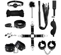 QiKKago Juego De 11 Piezas De LáTigo De Entrenamiento De Cuero Negro CláSico Y Venda para Los Ojos para Dormir Juego De NatacióN, Ideal para Los Amantes del Fitness En Interiores - D5