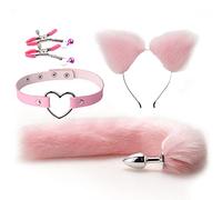 QiKKago Juego De Fox De 4 Piezas En La HabitacióN De Peluche Rosa Multifuncional Y Encantador, con Pendientes De Gatito Y Collar De Cuero - D12