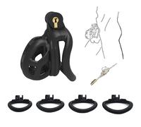 QiKKago Male Especial Negro PláStico Poroso Que Lleva Jaula, TamañO XS - Jaula De ProteccióN De La Aptitud FíSica, Reemplazable 4 Anillos De TamañO, Una Clave-K + 30