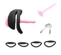 QiKKago Negro Transpirable Jaula De Fitness para El Hombre con 4 Anillos Y Tubo De Silicona Rosa, Jaula De Entrenamiento CóModa para El Hombre (Ultramicro) - H3