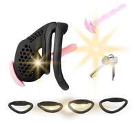 QiKKago Negro Transpirable Jaula De Fitness para El Hombre con 4 Anillos Y Tubo De Silicona Rosa, Jaula De Entrenamiento CóModa para El Hombre (Trompeta) - H3