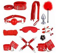 QiKKago Portable 12pcs Set Correa Suelta Deportiva De Cuero con Experiencia De SueñO CóModa Y FuncióN De FijacióN, Correa De FijacióN De Yoga para Parejas Regalo-Pareja Regalo-K + 5 (Rojo)