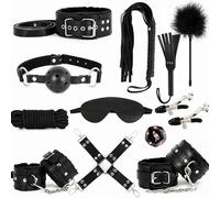 QiKKago Portable 12pcs Set Material De Cuero Correa De Lujo con Adecuado para Todo Tipo De Camas, CóModo Ajustable para Dormitorio Divertido Accesorios-Pareja Regalo-K + 6 (Negro)