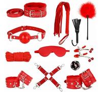 QiKKago Portable 12pcs Set Material De Cuero Correa De Lujo con Adecuado para Todo Tipo De Camas, CóModo Ajustable para Dormitorio Divertido Accesorios-Pareja Regalo-K + 6 (Rojo)