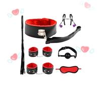 QiKKago Set De Entrenamiento De Equipo De Cuero Liso De 7 Piezas con Exquisitos Colores, Accesorios De Cama Ajustables para El Entrenamiento De Resistencia - Accesorios De Fitness - Z + 5 (Rojo)