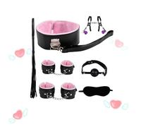 QiKKago Set De Entrenamiento De Equipo De Cuero Liso De 7 Piezas con Exquisitos Colores, Accesorios De Cama Ajustables para El Entrenamiento De Resistencia - Accesorios De Fitness - Z + 5 (Rosa)