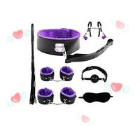 QiKKago Set De Entrenamiento De Equipo De Cuero Liso De 7 Piezas con Exquisitos Colores, Accesorios De Cama Ajustables para El Entrenamiento De Resistencia - Accesorios De Fitness - Z + 5 (PúRpura)