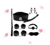 QiKKago Set De Entrenamiento De Equipo De Cuero Liso De 7 Piezas con Exquisitos Colores, Accesorios De Cama Ajustables para El Entrenamiento De Resistencia - Accesorios De Fitness - Z + 5 (Negro)
