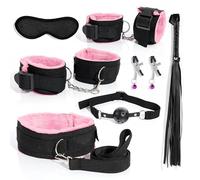QiKKago Set de Siete Piezas de Pulseras de Nylon para Las Manos y los Muslos, Correa de Cama y látigo, máscara para los Ojos, Regalo de Pareja - H14