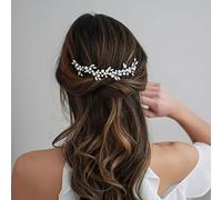 Qikuver Tocados de Boda Díadema Novia Pelo Novia Tiara Adornos Perla y Cristal, Adornos para el Pelo Plata Novias Accesorios para Boda Fiesta Velada