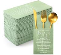 Qilery 100 servilletas lisas de agradecimiento para recién casados, familiares, amigos, invitados, con cubiertos integrados en el bolsillo, para despedida de soltera, ensayo, cena, fiesta (verde