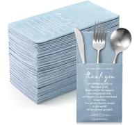Qilery 100 servilletas lisas de agradecimiento, para recién casados, familiares, amigos, invitados, con cubiertos integrados, pañuelos de bolsillo, despedida de soltera, ensayo, cena, fiesta (azul