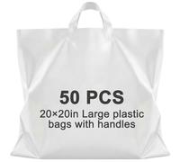 Qilery Paquete de 50 bolsas grandes de plástico blanco con asas, bolsas de regalo reutilizables para pequeñas empresas, mercadería al por menor, comestibles, regalos, 50 unidades