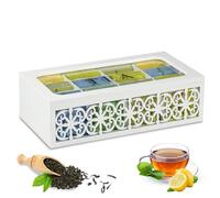 QILICZ Caja para té, diseño perforado, caja de almacenamiento de madera con 12 compartimentos separadores - Caja para bolsas de té para bolsitas de té, azúcar, cápsula de café, color blanco, tarro de
