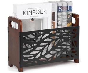 QILICZ Revistero, Soporte de revistas, estantería de madera para libros y revistas, cesta de almacenamiento para revistas para oficina y hogar, 33x24x13cm