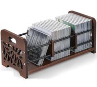 QILICZ Soporte de CD de madera para CD y DVD, caja de CD para almacenamiento, organizador con asas, diseño de esqueleto de flores, también para revistas y libros