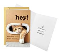 Qiliji Divertida tarjeta del día del jefe del gato, bonita tarjeta del día de los jefes para los amantes de los gatos