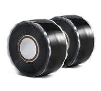 QILIMA cinta impermeable de caucho de silicona, 2 rollos 25 mm x 3 m, negra, resistente al calor, autoadhesiva, cinta de reparación de tuberías, para reparaciones de sellado de fugas, cinta aislante