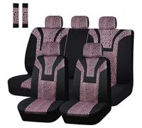 QILINGS Funda Universal Felpa Corta Estampado Leopardo Asientos Ideal Invierno Compatible Mayoría SUV Camionetas Furgonetas Accesorios Interior Funda Asiento Coche Ajuste Universal(Pink Full Set)