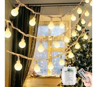 Qillnyy 60 LED lichterkette Batterie Außen/Innen, 8 Modi 7M Lichterkette Kugel mit Fernbedienung Wasserdicht weihnachtsbeleuchtung für Weihnachten, Balkon, Party,Terrasse (Warmweiß)