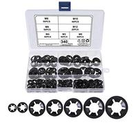 QIMEI-SHOP Arandelas de Bloqueo Arandelas de Seguridad de Velocidad Rápida de Acero Manganeso M3 M4 M5 M6 M8 M10 M12 Surtido Kit Negro 340 Piezas