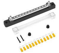 QIMEI-SHOP Bloques de Distribución de Energía 12V-48V Caja de Distribución de Barra Colectora BusBar 150A con 12 x M4 Pernos de Terminal para Automóvile Barco Negro