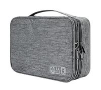 QIMEI-SHOP Bolsa de Accesorios Electrónicos Organizador de Viaje para Tableta de 2 Capas Estuche Cables de Almacenamiento para Cargador Banco de Energía Gris 27 * 20 * 8 cm
